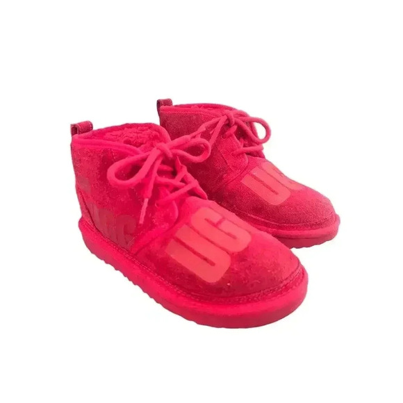 UGG PINK BOOTIES LACE UP FUZZY LINED WOMENS SIZE 3 - Picture 1 of 8